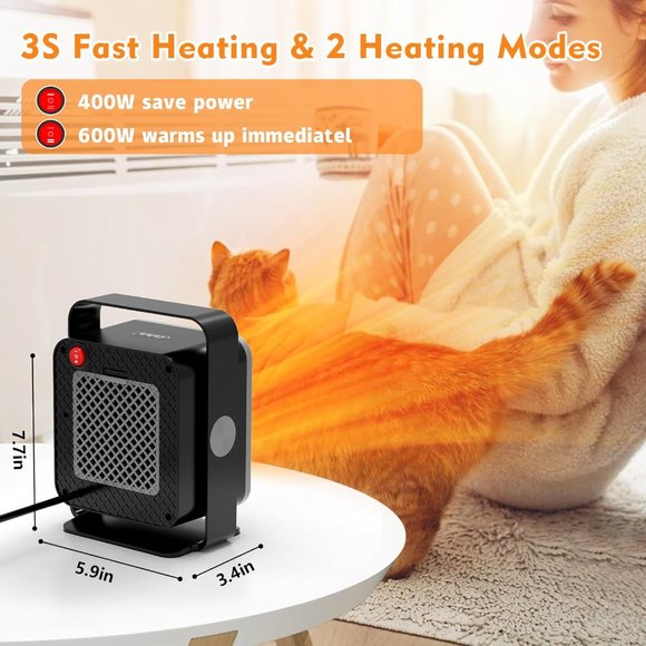 Small Portable‎ Space Heater 400W/600W - Picture 8 of 9
